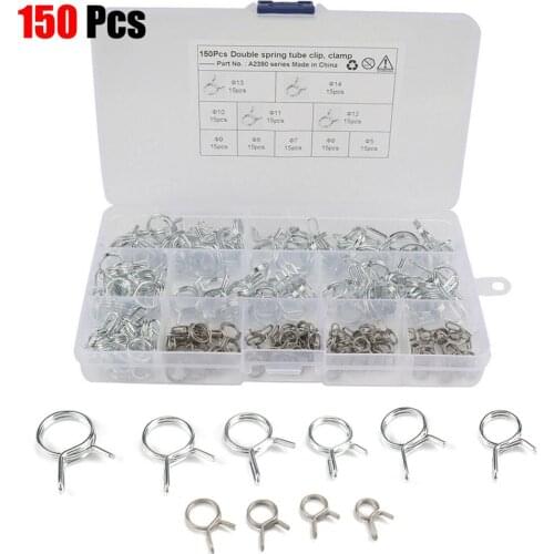 150PCS Factory Price Stainless Steel Car Double Wire Fuel Line Hose Tube Spring Clamps Assortment Wholesale Quick delivery CSV