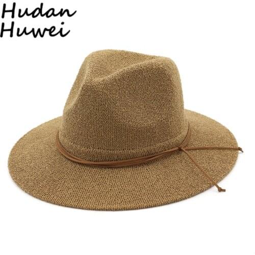 2020 Fashion Summer Women Men Panama Loop Yarn Wide Brim Jazz Fedora Wedding Hat Church Travel Beach Sun Visor Hat Top Caps