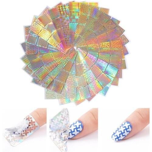 24 Sheets/set DIY Nail Art Hollow Stamping Template 3D Laser Stickers Gel Polish Nail Vinyl Tips Transfer Guide Template Decor