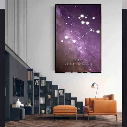 Constellation Zodiac Stars Geometric Abstract Canvas Painting HD Hanging Poster Print Pisces Cancer Aries Libra Home Decoration