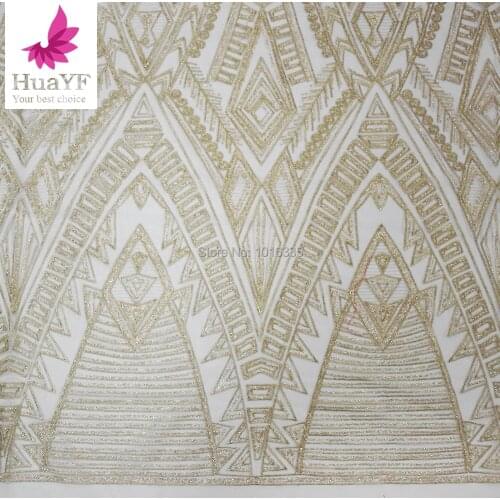 Gold color African lace fabric 2019 Nigerian embroidery high quality french tulle lace fabric with sequins