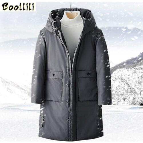 Brand Mens Clothing 2020 Winter New Down Jacket Fashion Casual Slim Hooded Thick Warm White Duck Down Long Coat Male 4XL
