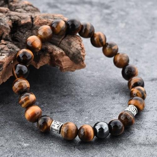 Szelam Tiger Eyes Adjustable 8mm - 10mm Natural Stone Beads Beaded Bracelets For Women & Men