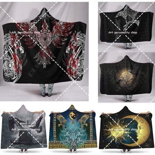 Tattoo Character Hooded Blanket Adult Child Sherpa Fleece Wearable Blanket Soft Fuzzy Plush Throw Blanket for Boy Kids Teen