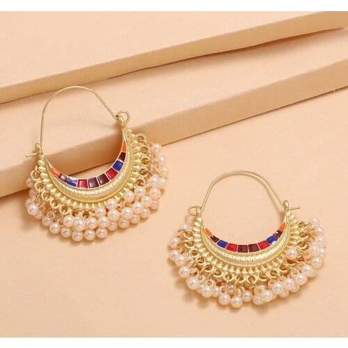 Ins Indian Gold Handmade Beads Thailand Piercing Earrings Pearl tassel Korean Fashion Party Jewelry Woman earrings gentle wind