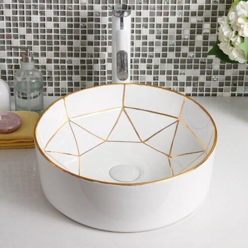 Chinese style art ceramic porcelain wash basin bathroom jingdezhen ceramic basin white round