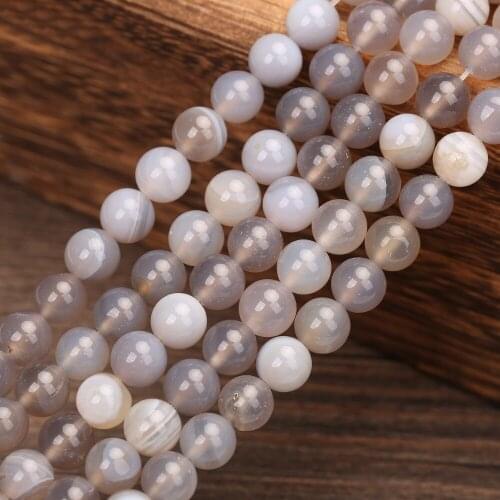 Gray Natural Stone Striped Agates Round Loose Beads 4 6 8 10 12MM Fit Diy Bracelets Necklace Beads For Jewelry Making Accessory