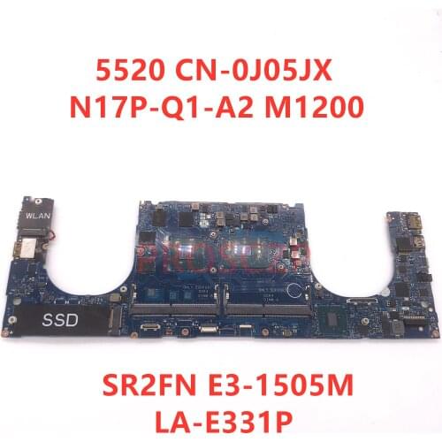 FOR DELL 5520 CN-0J05JX 0J05JX J05JX Laptop motherboard SR2FN E3-1505M CPU M1200 with LA-E331P 100% working well