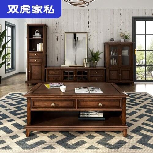 Shuanghu furniture American TV cabinet combination living room small family floor cabinet ash wood solid wood TV cabinet 18m1