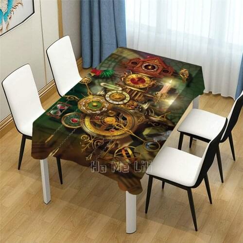 Mechanical Clock Design Rectangle Tablecloth Picnic Bbq Kitchen Dining Decoration