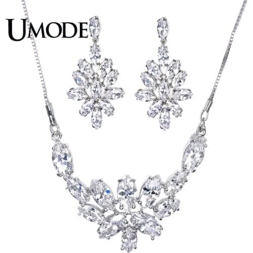 UMODE Trendy Wedding Jewelry Sets Including Marquise Cut CZ Drop Earrings & Pendant Necklace For Women Bijoux AUS0018
