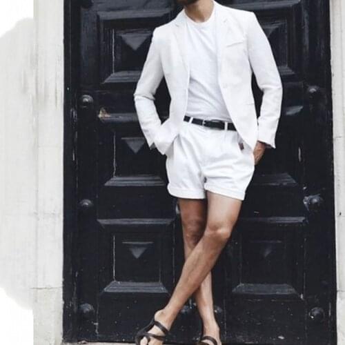 Summer Handsome Fashion Men Black Suits Slim Fit For Wedding Dress Beach Party Groomsmen Wear Men Clothing (Jacket + Shorts)