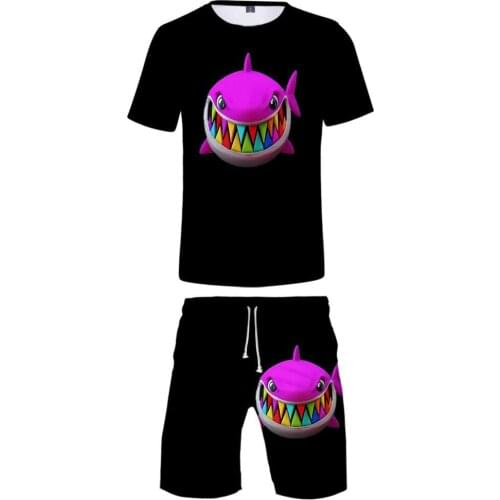 Logo Little Shark 6IX9INE GOOBA 3D Shorts Sets O-neck+shorts Style Sets Rainbow Hip Pop Fashion Mens Casual Hip Hop Summer