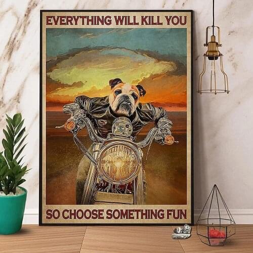 Indoor Wall Decor Retro Metal Tin Sign Bulldog Riding Motorcycle Bar Club Cafe Store Living Room Bedroom Personalized Signs