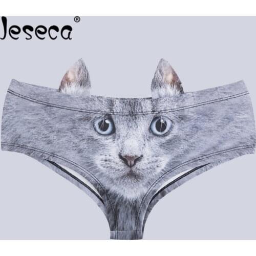 New Clearance Sales Women Ice Silk Cute Panties 3D Cat Printed Underwear Clothes Funny Female Anti Emptied Low-Rise Women Briefs