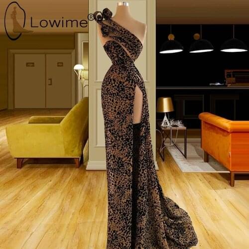 One Shoulder Leopard Print Evening Dresses 2021 Mermaid Long Evening Gowns Sexy High Split Formal Prom Party Dresses Robes