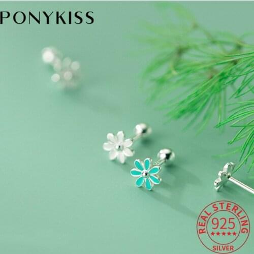 PONYKISS Trendy 925 Sterling Silver Colorful Flower spiral Stud Earrings for woman Party Fine Jewelry wholesale Accessory