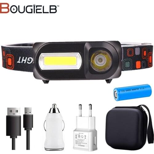 Portable Led Headlamp COB Strobe Headlight 3 Modes UBS Rechargeable 18650 Battery Flahlight For camping hiking running