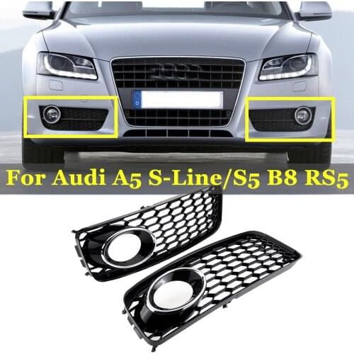 A Pair Car Fog Light Lamp Cover Honeycomb Mesh Hex Front Grille Grill For Audi A5 S-Line/S5 B8 RS5 2008-2012 Black/Chrome Silver