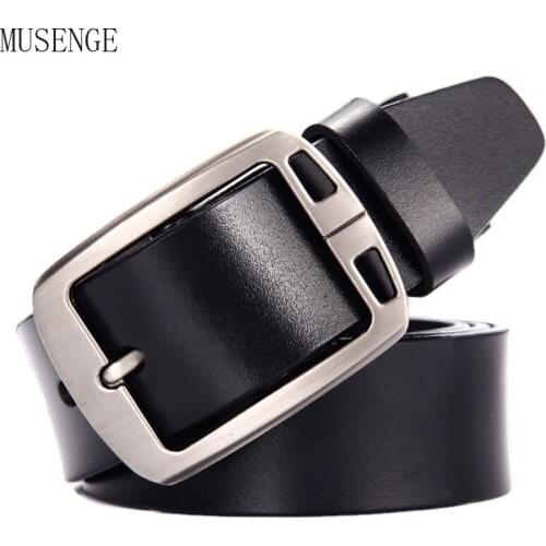 Cowskin Fashion Mens Belt Jeans Luxury Brand Genuine Leather Trouser Waist Belts Male Designer Pin Buckle Gift for Men Black
