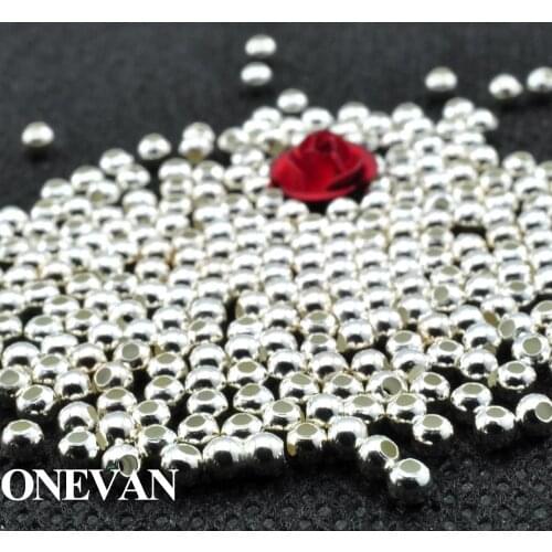 ONEVAN 100% 925 Sterling Silver Smooth Smooth Round Charm Beads Bracelet Necklace Jewelry Making Diy Accessories Gift Design