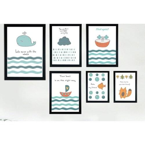 Nordic Modern Minimalist Fresh Oil Painting Marine Fish Cat Animals Picture Wall Frameless Nursery Decorative Canvas Painting