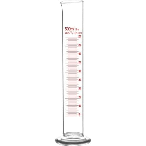 Glass Measuring Cylinder 500 ml Professional Lab Graduated Cylinder Chemistry Lab Glass Standard Measurement Cup Grade A 1/PK