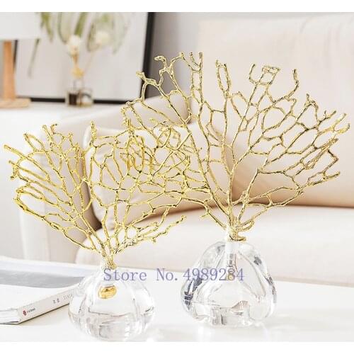 Creativity Crystal Metal Golden Coral Handmade Handicraft Furnishings Modern Home Decoration Accessories Christmas Decorations