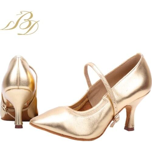 BD Dance-Shoes Women Ballroom Dance Practice Middle and high heels Sheepskin Dancesport Dance Soft Sole 125 Free Shipping