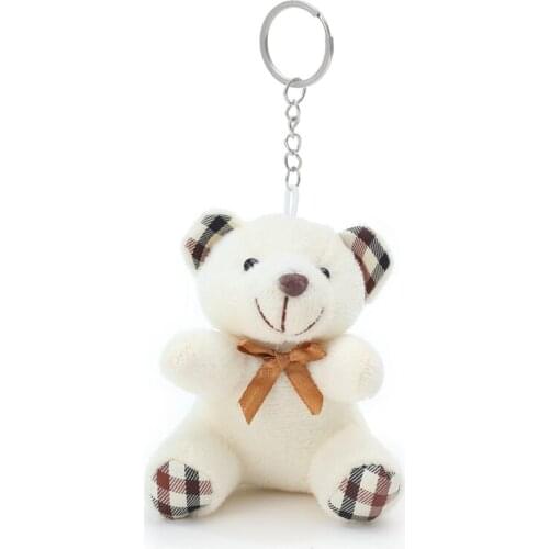 10Pcs/Lot 10cm 20g Mini Plush Keychain And Pendant Beige With Grid Pattern Bear Doll Toys
