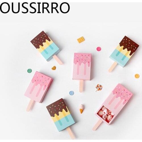 2PCS Candy Drawer Tray Ice Cream Shape Cute Gift Box Folding Oull Type Tray Kawai Paper Cake Box Wedding Decoration Cookies Bag