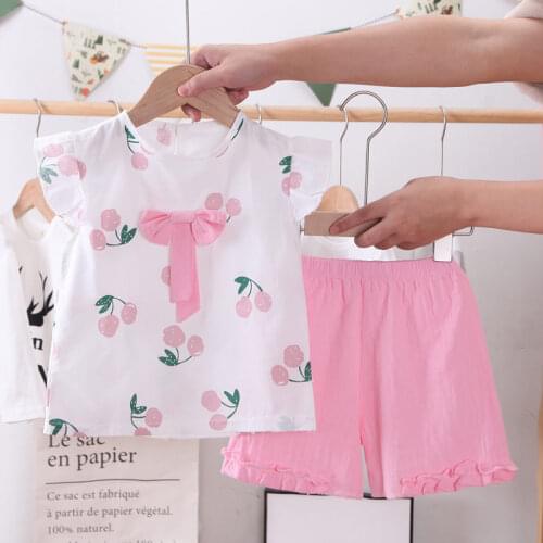 2021 Childrens Summer New Girls Flower Suits SHORT SLEEVE Cotto-neck Giraffe Childrens Baby Two-piece Suits 1 2 3 4 YEARS