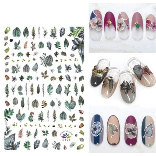 3D Stickers for Nails Self-adhesive Design Plant Leaf Grass Girl Nail Art Decorations Decals Foil Wrap Manicure Accessories