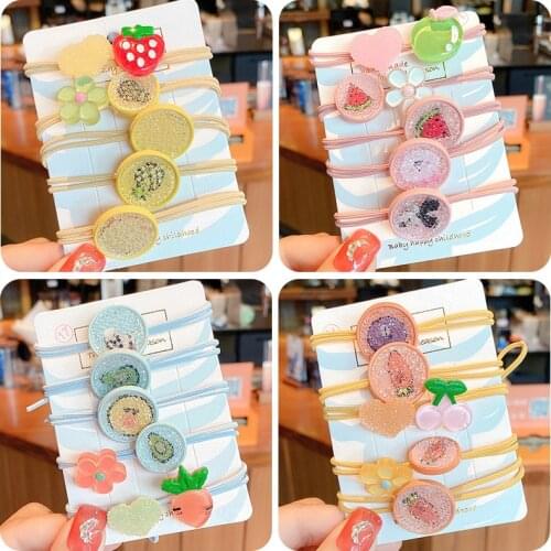5/8 Pcs/Set Children Cute Cartoon Flower Fruit Elastic Hair Bands Girls Lovely Scrunchies Rubber Bands Kids Hair Accessories