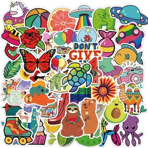 50PCS Colorful Cartoon Stickers For Hydro Flask Water Bottle Vinyl Decals Kids DIY Cute Trendy Aesthetic Teen Girls Sticker