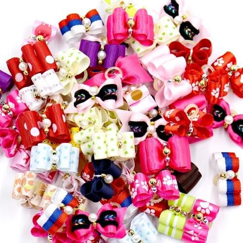 50pcs/lots Hot Sale Cute Dog Accessories Pet Hair Bows Rubber Band Cheap Price Headdress Different Styles and Colors