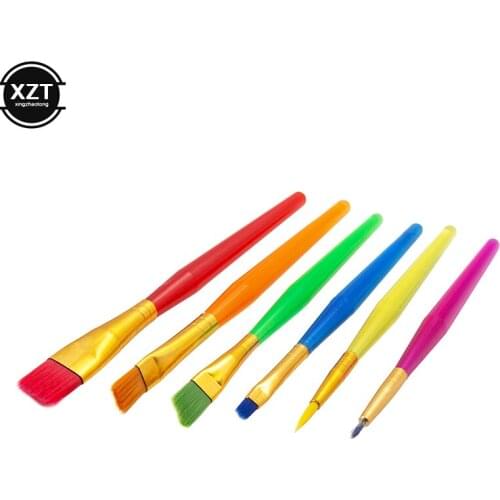 6 Pcs/Set Educational Kids Watercolor Drawing Painting Kindergarten Crafts Nylon Handle Brush Great Paint Brushes Craft Toy