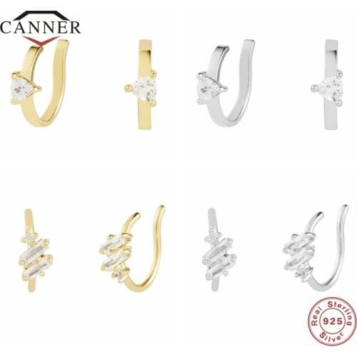 CANNER 925 Sterling Silver Clip Earrings For Women Ear Cuff Square Zircon Diamond Pattern Earring Earings Jewelry Pendientes