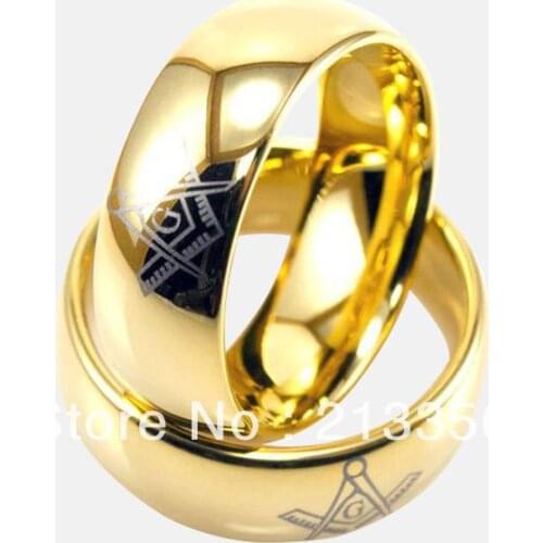 FREE SHIPPING!USA WHOLESALES CHEAP PRICE BRAZIL RUSSIA HOT SELLING 8MM WOMEN&MENS GOLDEN MASONIC HIS/HER TUNGSTEN WEDDING RING