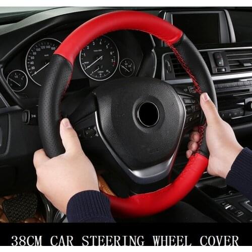 Microfiber Leather Color Matching Sports Hand-sewn Steering Wheel Cover Universal Car Handle Non-slip Wear Braid Wheel Covers