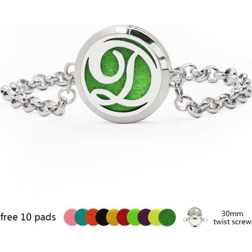 26 Letters 30mm Aromatherapy / Essential Oils 316L Stainless Steel Diffuser Locket bracelets For Women With Free Pads
