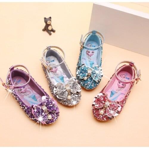 Disney childrens cartoon frozen princess girl non-slip crystal sequins student casual shoes evening show dance flat shoes