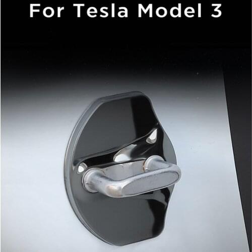 For Tesla Model 3 Stainless Steel Car Door Lock Cover Sliver Blue Black Carbon Fiber Protection Accessories