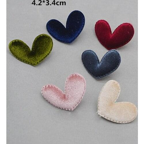 40pcs 4.1*3cm Plush cloth heart Padded Patches Appliques For Clothes Sewing Supplies DIY Hair Bow Decoration free shipping