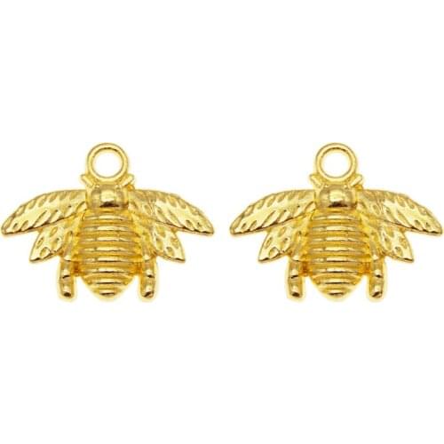 Julie Wang 20PCS Small Bee Charms Gold Color Honeybee Insect Pendant Bracelet Alloy Jewelry Making Accessory 21*16mm
