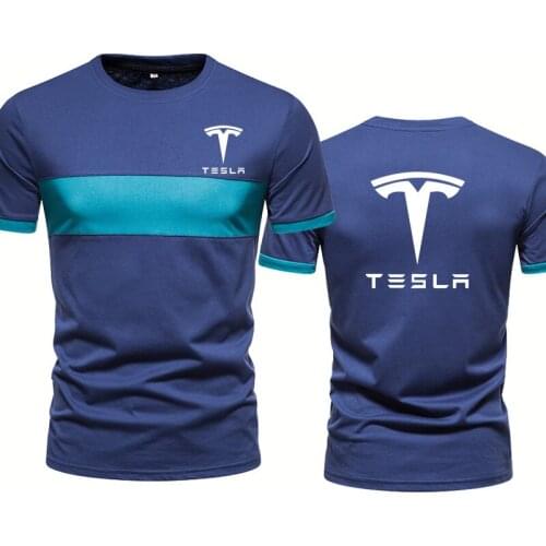 Summer New Mens T-shirt Tesla Car Logo printing casual Cotton high quality Fashion Splicing Hip Hop Harajuku Mens short sleeve