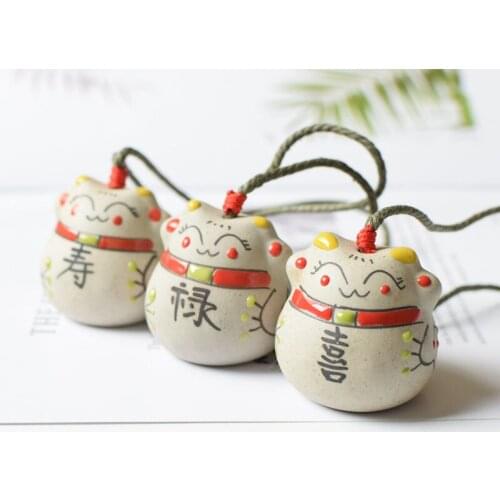Japanese Style Ceramic Lucky Chinese Lucky Cat Bell Wind Chimes Pendant Ornament Bell Furniture Pendant Crafts Frosted Ceramic