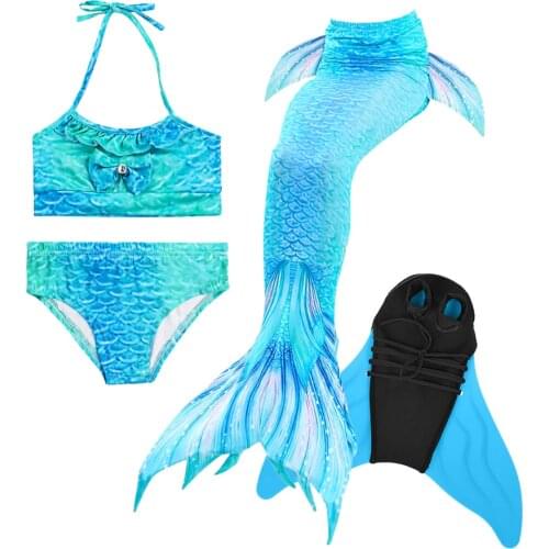 4PCS/Set Swimming Mermaid Tail with Monofin Flipper Bikini Girls Children Swimmable Mermaid Tail Costume Cosplay Swimsuit Bikini