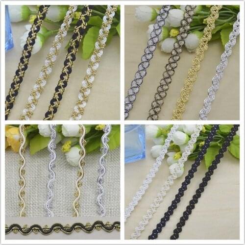 5m Gold White Wave Lace Trim Ribbon Curve Lace Fabric Sewing Centipede Braided Lace Wedding Craft DIY Clothes Accessories Decor