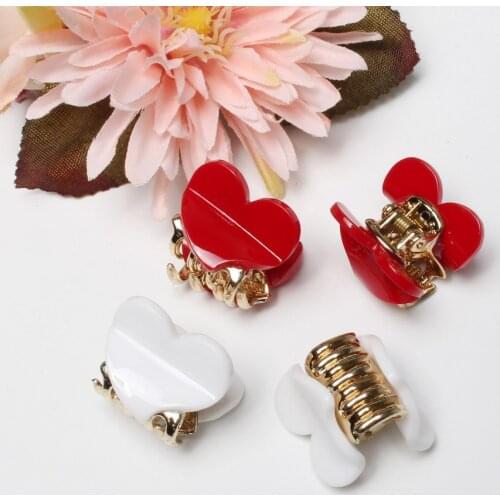 4pc/pack 2mm Heart-shaped Mini Hair Clip Cute Heart Acrylic Hair Claw Candy Color Hair Band Clip Gold Plated Claw Girl hair Claw